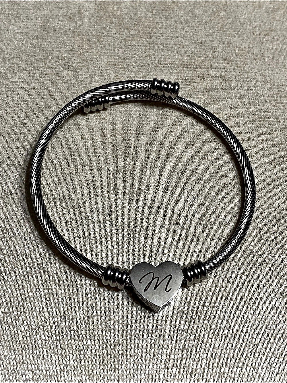 Monogram “M” Silver Heart Charm Bangle